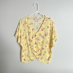 So brand blouse yellow and floral size large button up blouse